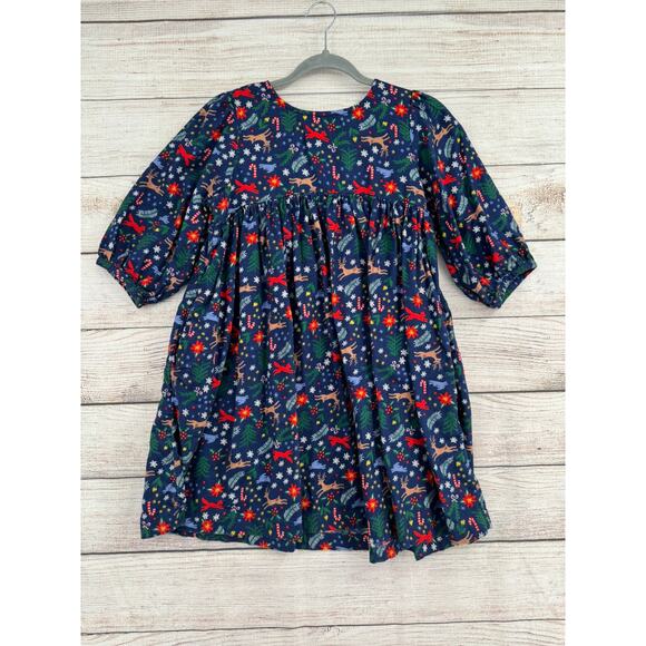 Hanna Andersson Christmas Print Dress Youth Girls 12 Blue Red Green - Picture 1 of 10